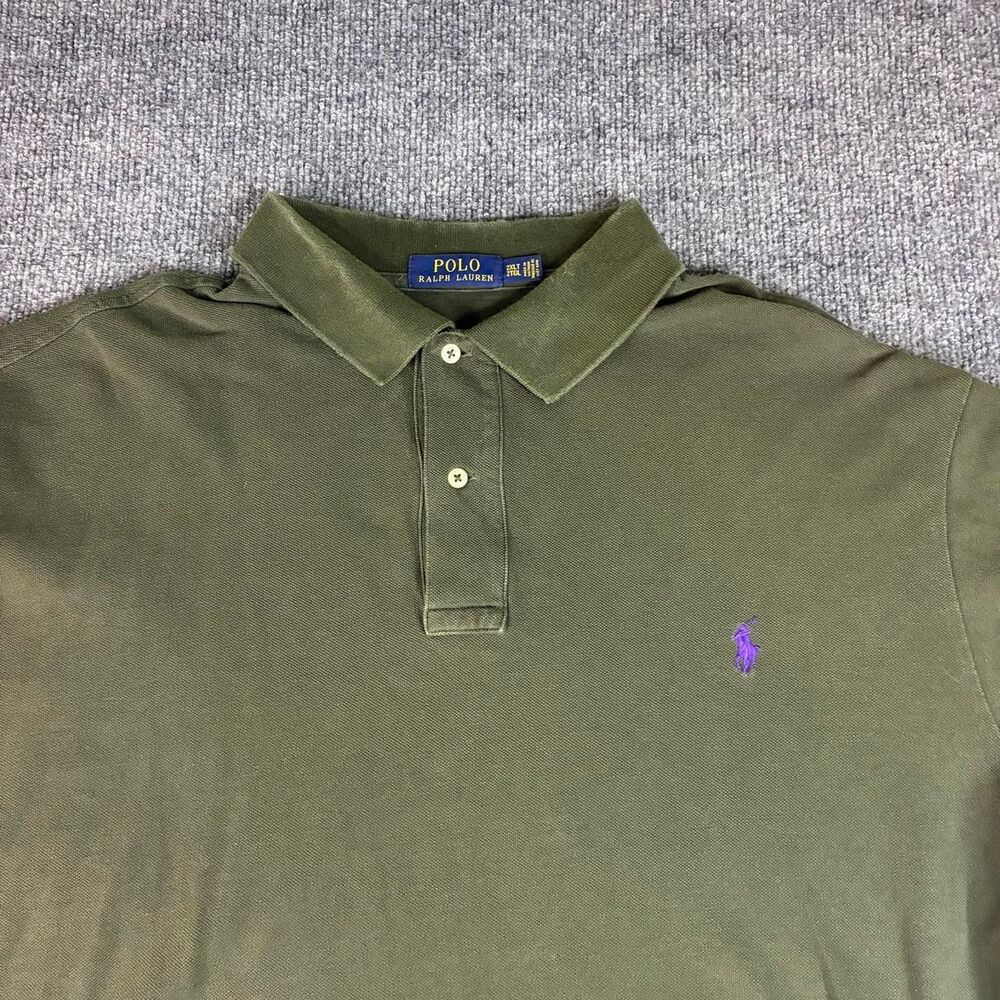 Polo Ralph Lauren Men’s 2XLT Tall Olive Green Polo Shirt Purple Pony Logo